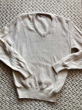 Vintage 90s Orvis Sweater Creamy White Textured V-neck Size Large
